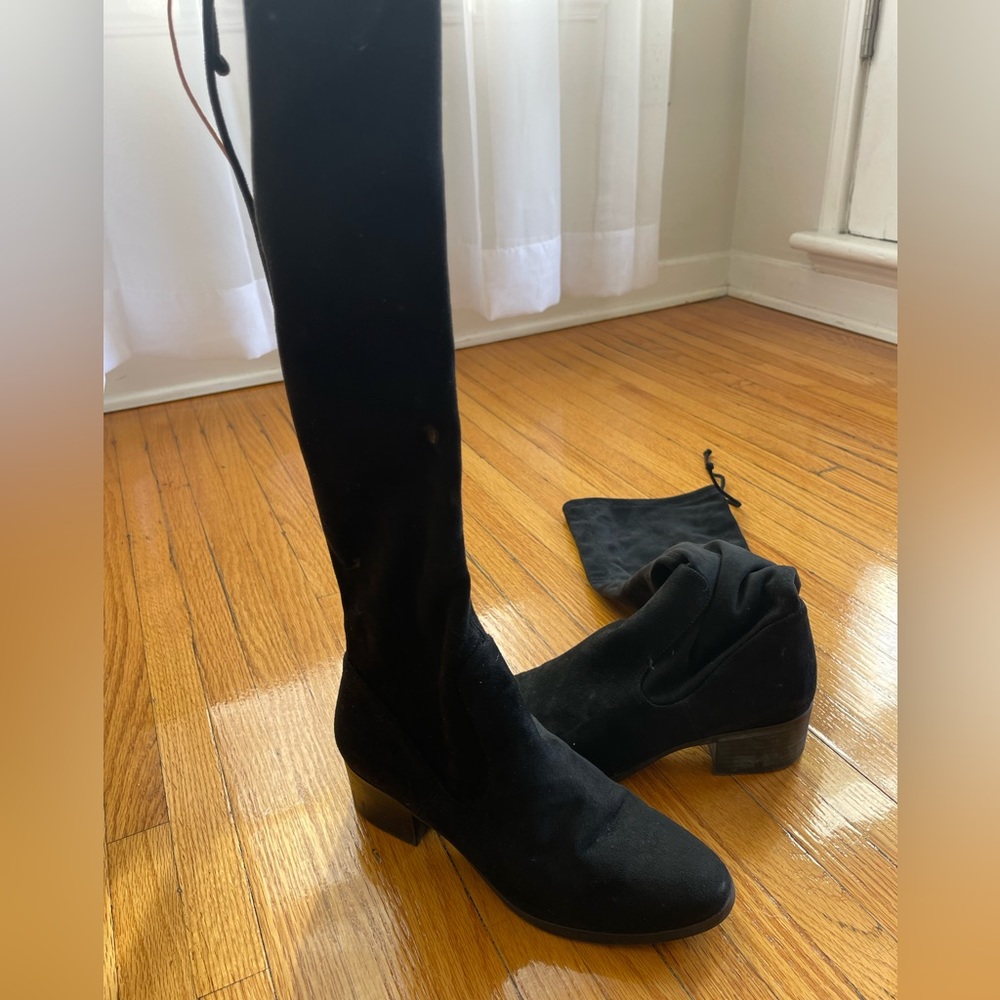 Knee High Suede Boots with Ties at Top